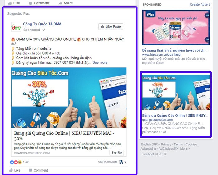 quang cao facebook page to web