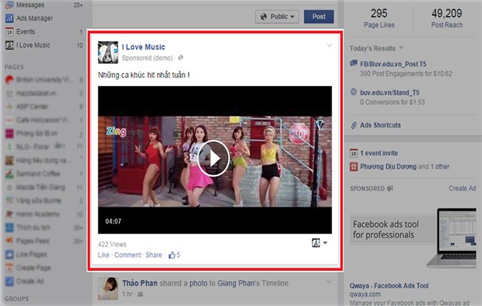 quang cao facebook cho video